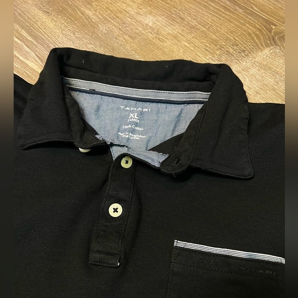 Tahari Men’s Soft Knit Cotton Interlock Polo Shirt Black, Size Large. - Picture 2 of 8